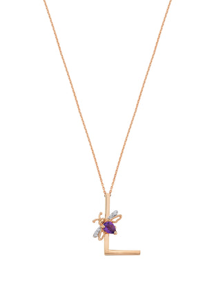 LETTER L GOLD AMETHYST DIAMOND NECKLACE