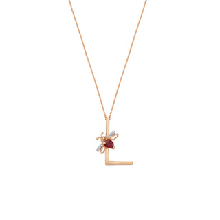 LETTER L GOLD RUBY NECKLACE