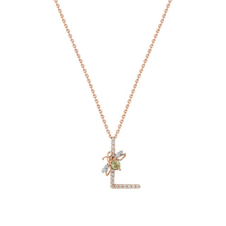 LETTER L GOLD DIAMOND PERIDOT XSMALL NECKLACE