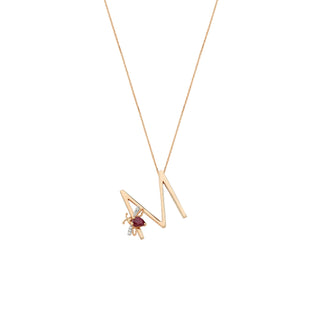 LETTER M GOLD RUBY NECKLACE