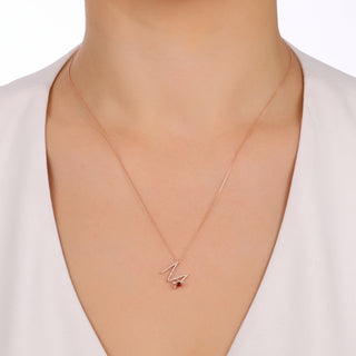 LETTER M GARNET GOLD DIAMOND NECKLACE