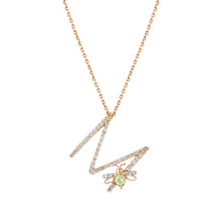 LETTER M GOLD PERIDOT DIAMOND XSMALL NECKLACE