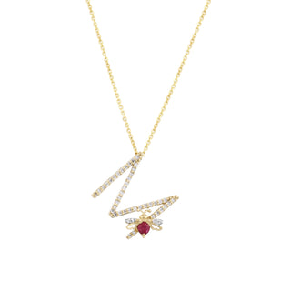 LETTER M GOLD DIAMOND RUBY SMALL NECKLACE