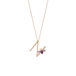 LETTER N GOLD AMETHYST NECKLACE