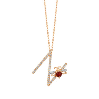 LETTER N GOLD RUBY DIAMOND NECKLACE