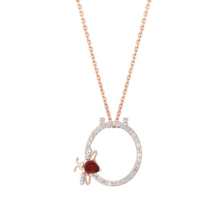 LETTER Ö GOLD GARNET DIAMOND NECKLACE