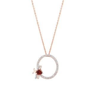 LETTER O GOLD GARNET DIAMOND NECKLACE