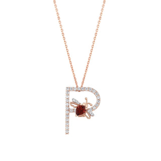 LETTER P GOLD GARNET DIAMOND NECKLACE