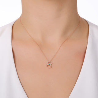 LETTER R EMERALD GOLD DIAMOND XSMALL NECKLACE