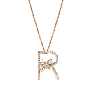 LETTER R GOLD GARNET DIAMOND NECKLACE