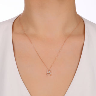 LETTER R GOLD GARNET DIAMOND NECKLACE