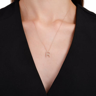 LETTER R GOLD DIAMOND PERIDOT SMALL NECKLACE