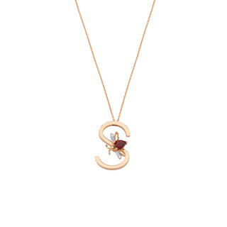 LETTER S GOLD GARNET NECKLACE