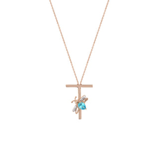 LETTER T GOLD BLUE TOPAZ NECKLACE