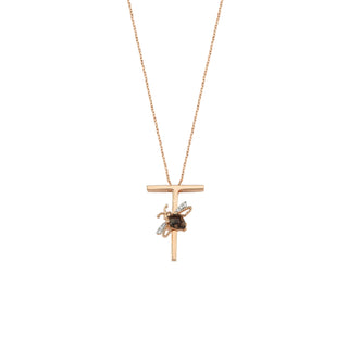 LETTER T GOLD SMOKY TOPAZ NECKLACE