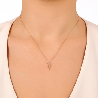 LETTER T GOLD DIAMOND CITRINE XSMALL NECKLACE