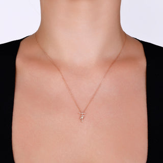 LETTER T GOLD DIAMOND PERIDOT SMALL NECKLACE