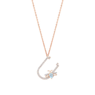 LETTER Ü GOLD BLUE TOPAZ DIAMOND NECKLACE