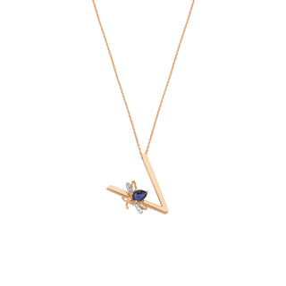 LETTER V GOLD SAPPHIRE NECKLACE