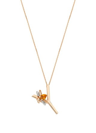 LETTER Y GOLD CITRINE DIAMOND NECKLACE