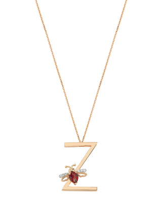 LETTER Z GOLD GARNET DIAMOND NECKLACE