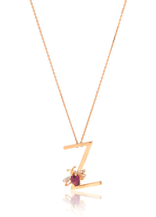 LETTER Z GOLD RHODOLITE DIAMOND NECKLACE