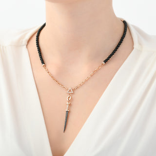 SWORD FIRE GOLD BLACK DIAMOND CHAIN NECKLACE