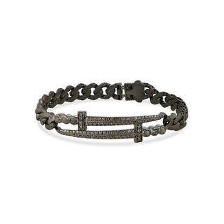 SWORD SILVER BLACK DIAMOND DOUBLE SIDE CHAIN BRACELET