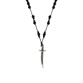 SWORD ONIX SILVER BLACK DIAMOND CORD NECKLACE