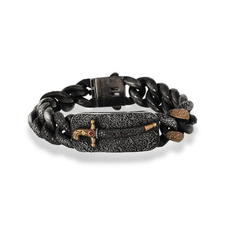 DAGGER GOLD & SILVER BLACK DIAMOND RUBY CHAIN BRACELET