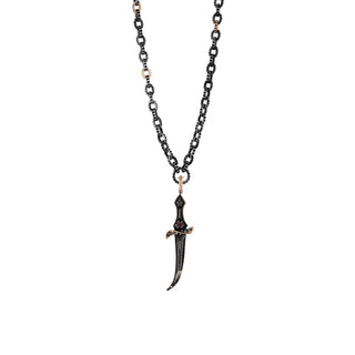 DAGGER GOLD & SILVER BLACK DIAMOND RUBY PENDANT