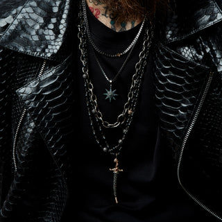 CHAIN BLACK DIAMOND GOLD & SILVER NECKLACE