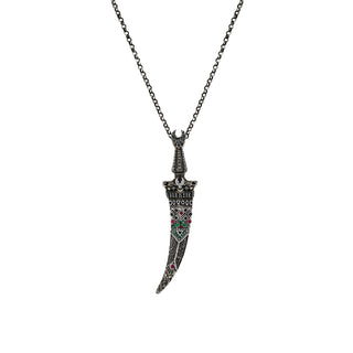 SWORD SILVER BLACK DIAMOND RUBY NECKLACE