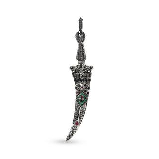SWORD BLACK DIAMOND EMERALD RUBY PENDANT