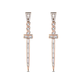 SWORD FULL BAGUETTE DIAMOND GOLD EARRINGS