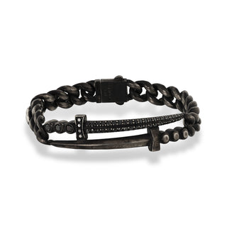 SWORD SILVER BLACK DIAMOND CHAIN BRACELET