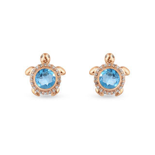 TURTLE GOLD DIAMOND BLUE TOPAZ EARRINGS
