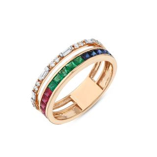 MONDRIAN GOLD BAGUETTE DIAMOND SAPPHIRE RING