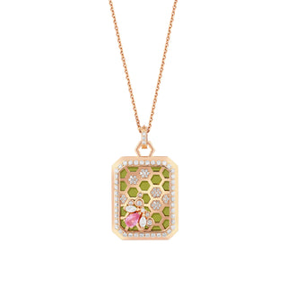 HONEYCOMB GOLD PINK SAPPHIRE DIAMOND PENDANT