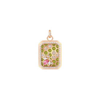 HONEYCOMB GOLD PINK SAPPHIRE DIAMOND PENDANT