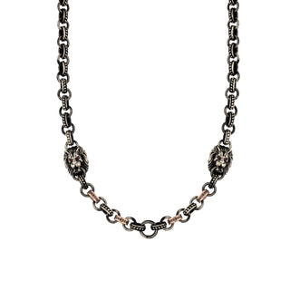 LION GOLD & SILVER BLACK DIAMOND RUBY CHAIN NECKLACE