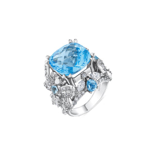 QUEEN BEE ARINNA 18K GOLD DIAMOND BLUE TOPAZ RING