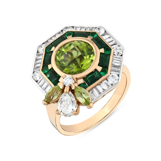 HONEYCOMB 18K GOLD DIAMOND PERIDOT PINKY RING