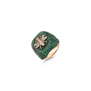 QUEEN BEE EVA 18K GOLD DIAMOND EMERALD RING