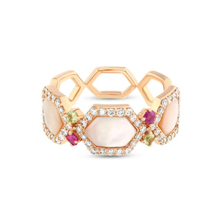 HONEYCOMB GOLD DIAMOND PINK SAPPHIRE RING