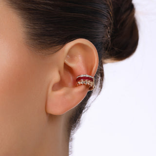 HONEYCOMB 3 ROWS GOLD RUBY DIAMOND EAR CUFF