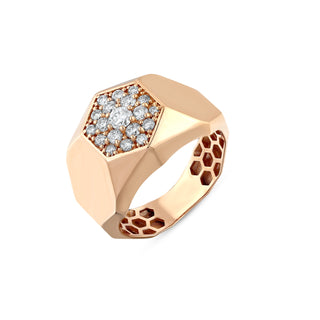 HONEYCOMB GOLD BAGUETTE DIAMOND PINKY RING