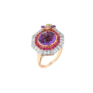 HONEYCOMB GOLD DIAMOND PINK SAPPHIRE RING