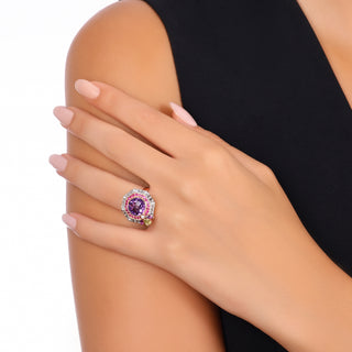 HONEYCOMB GOLD DIAMOND PINK SAPPHIRE RING