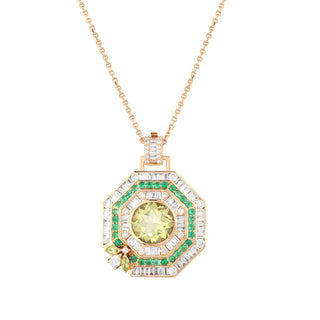 HONEYCOMB 18K GOLD DIAMOND PERIDOT EMERALD PENDANT